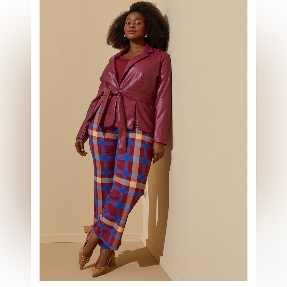 Plaid high rise trousers